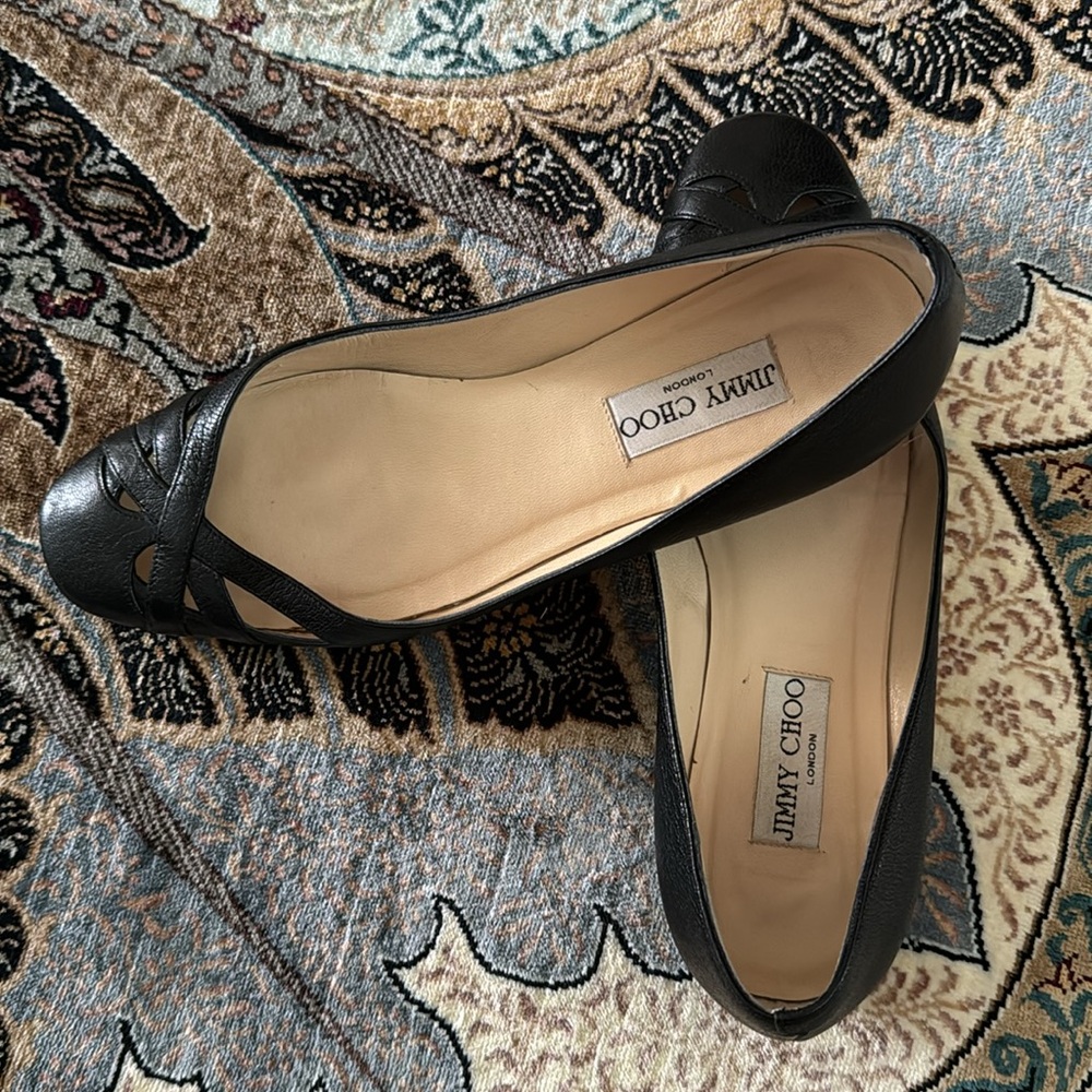 Jimmy Choo black leather flats size 38 - Picture 2 of 7